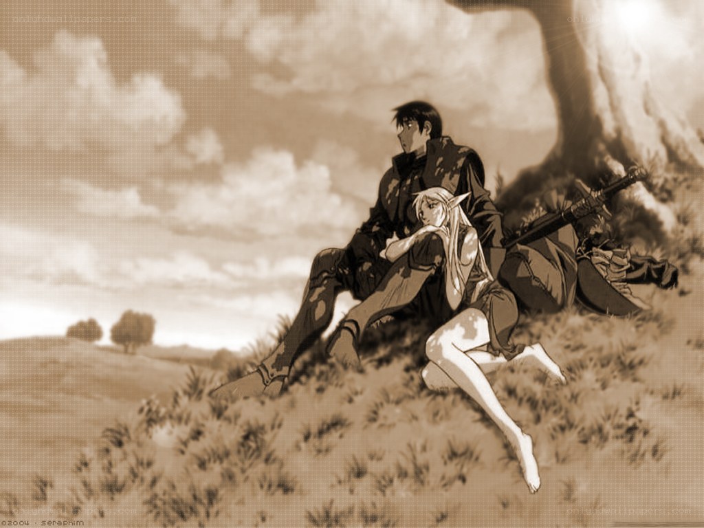 Anime couple resting on a hill