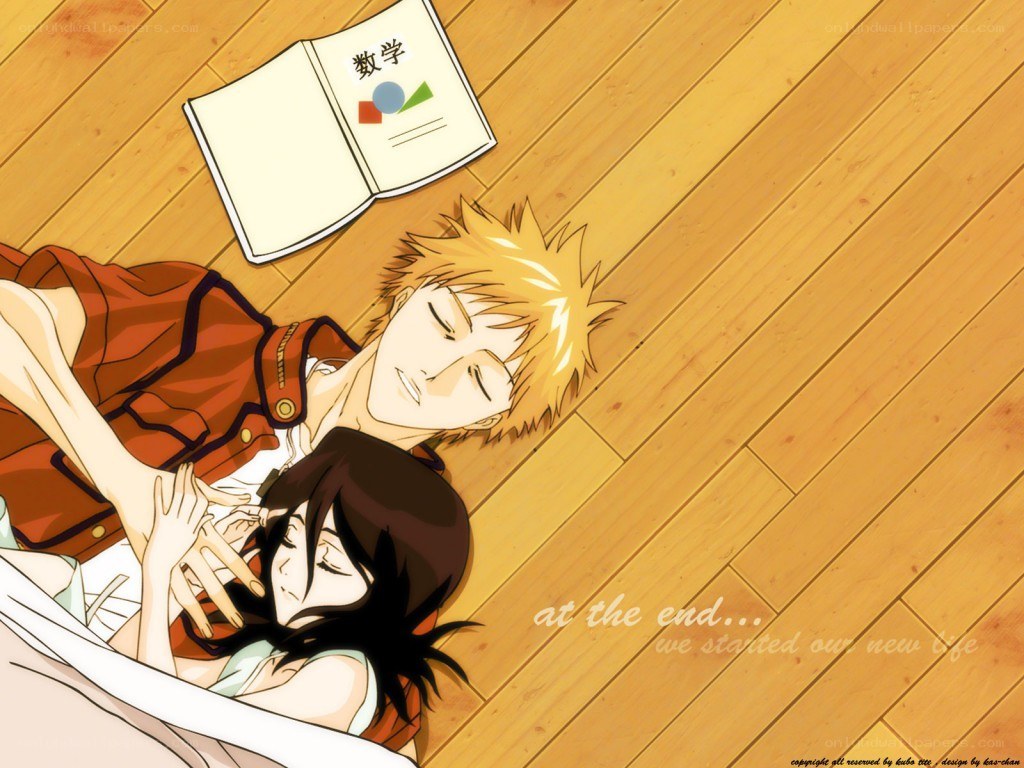 Anime couple resting on floor