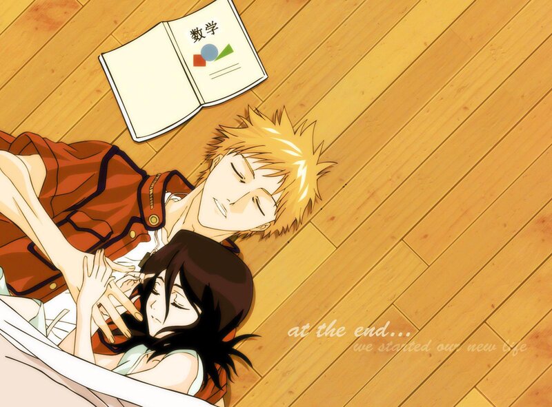 Anime couple resting on floor