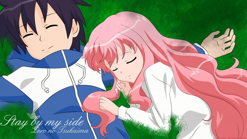 Anime couple resting on grass