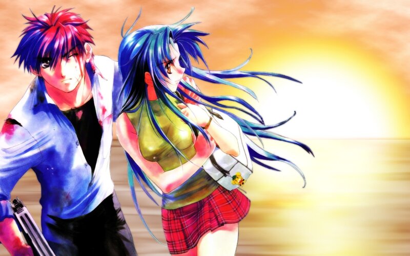 Anime Couple Running — Blue