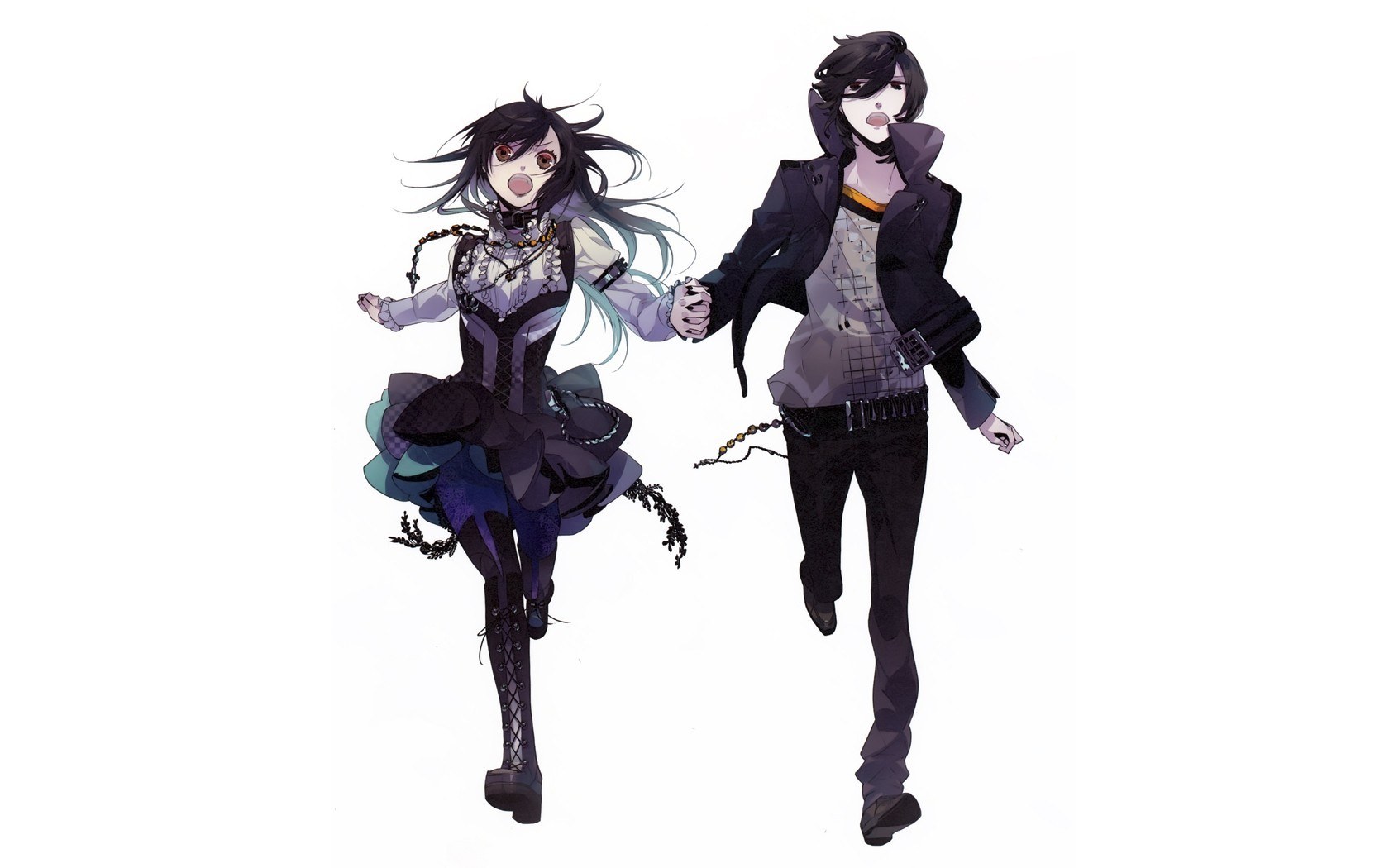 anime couple running together