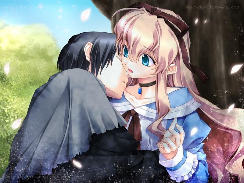 anime couple sharing a kiss