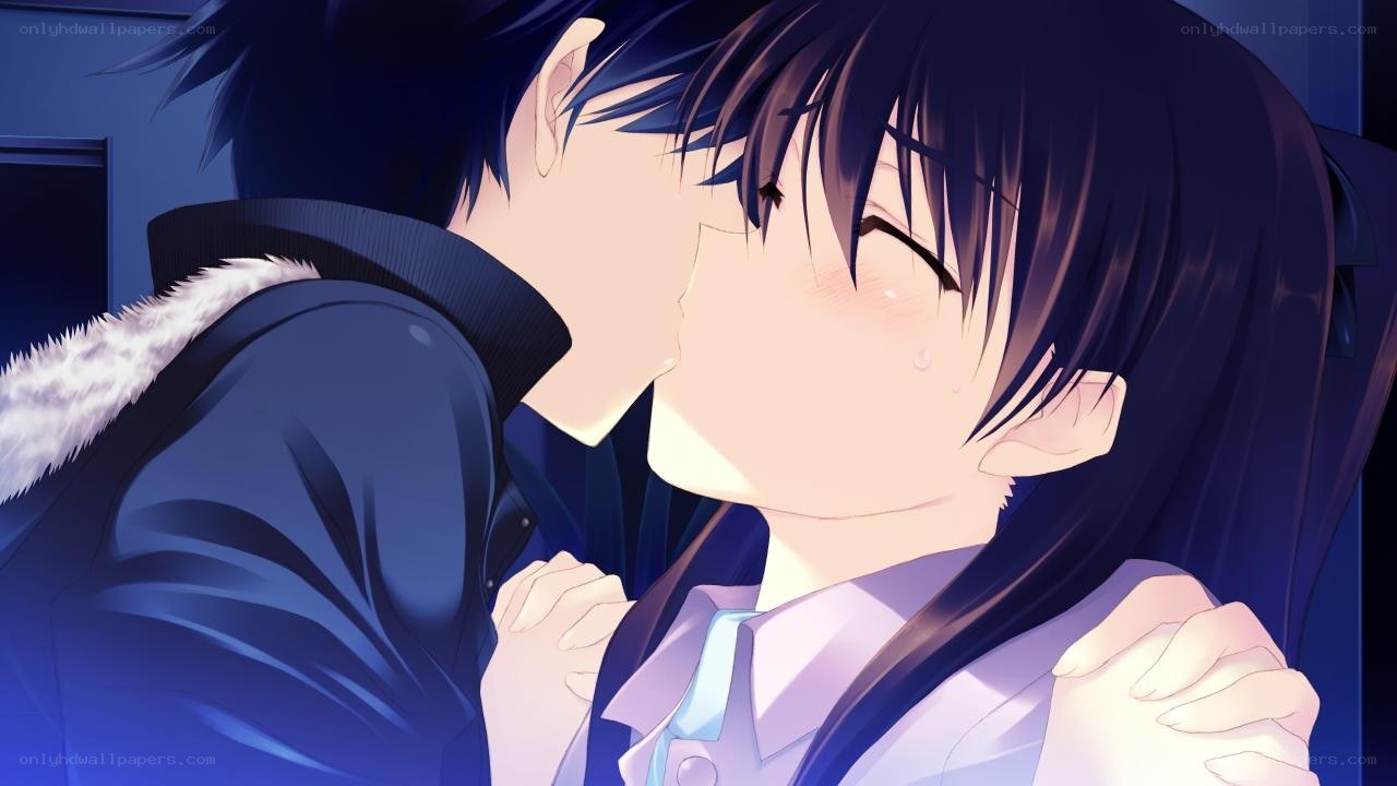 anime couple sharing a kiss