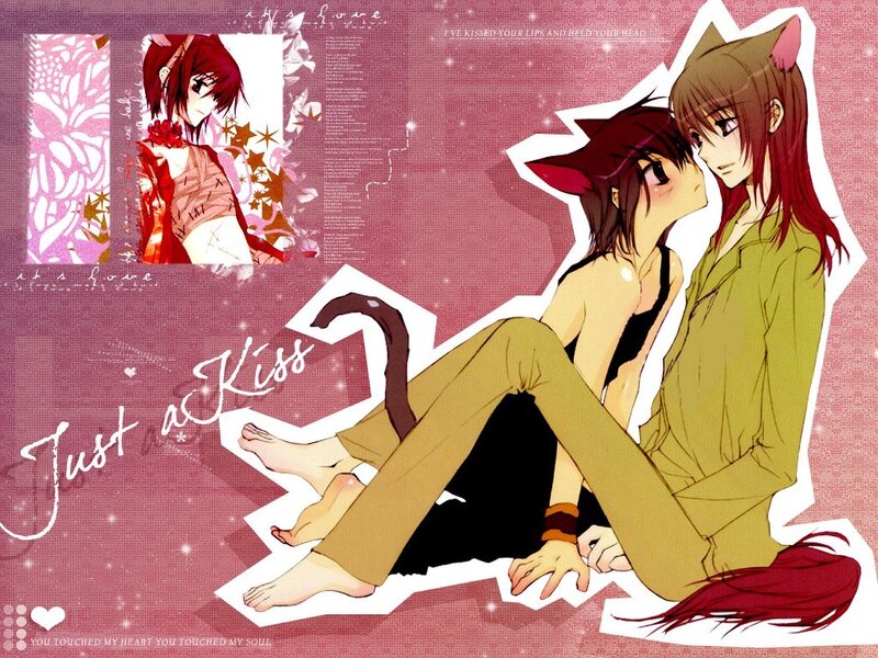 Anime couple sharing a kiss