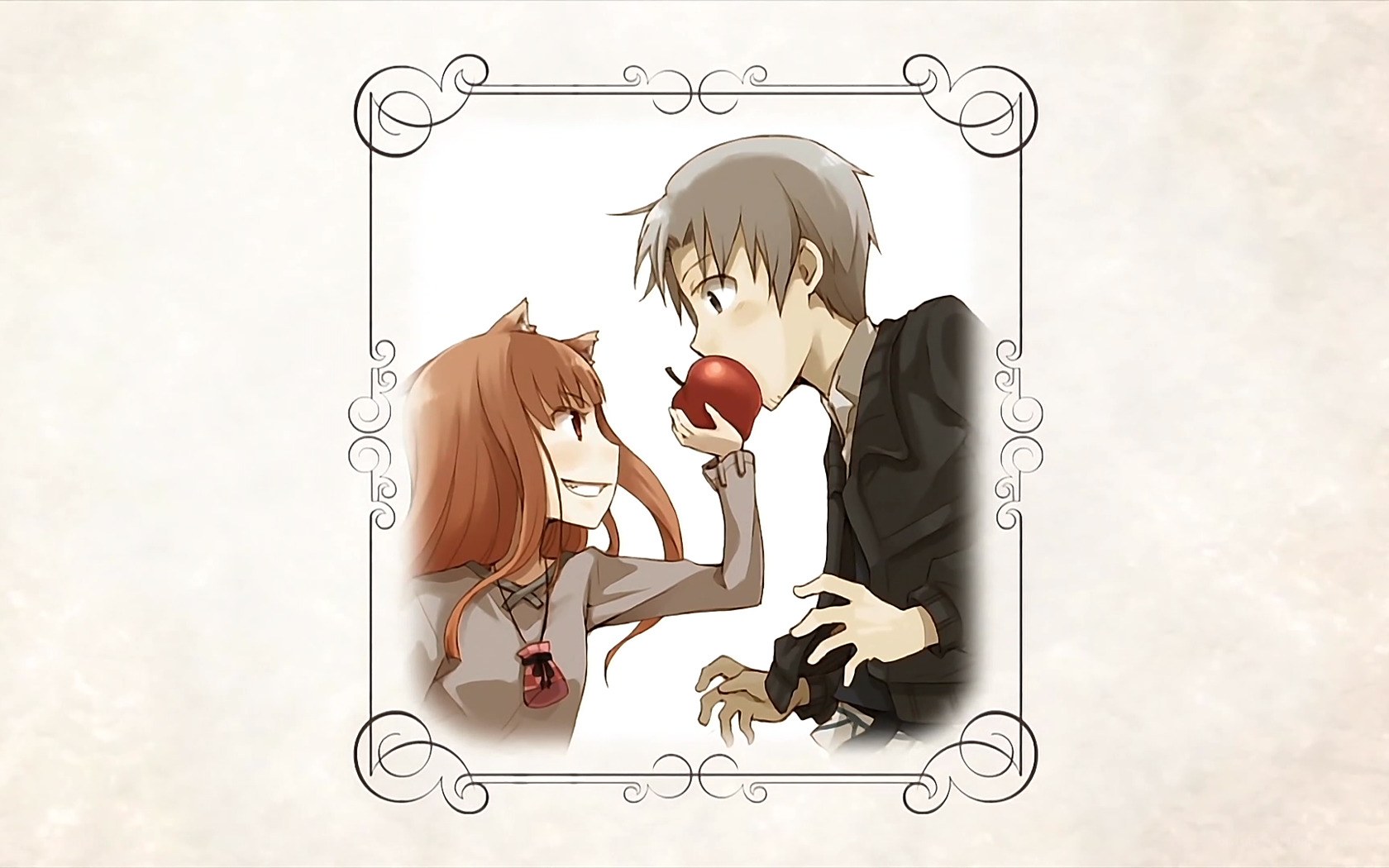 anime couple sharing an apple