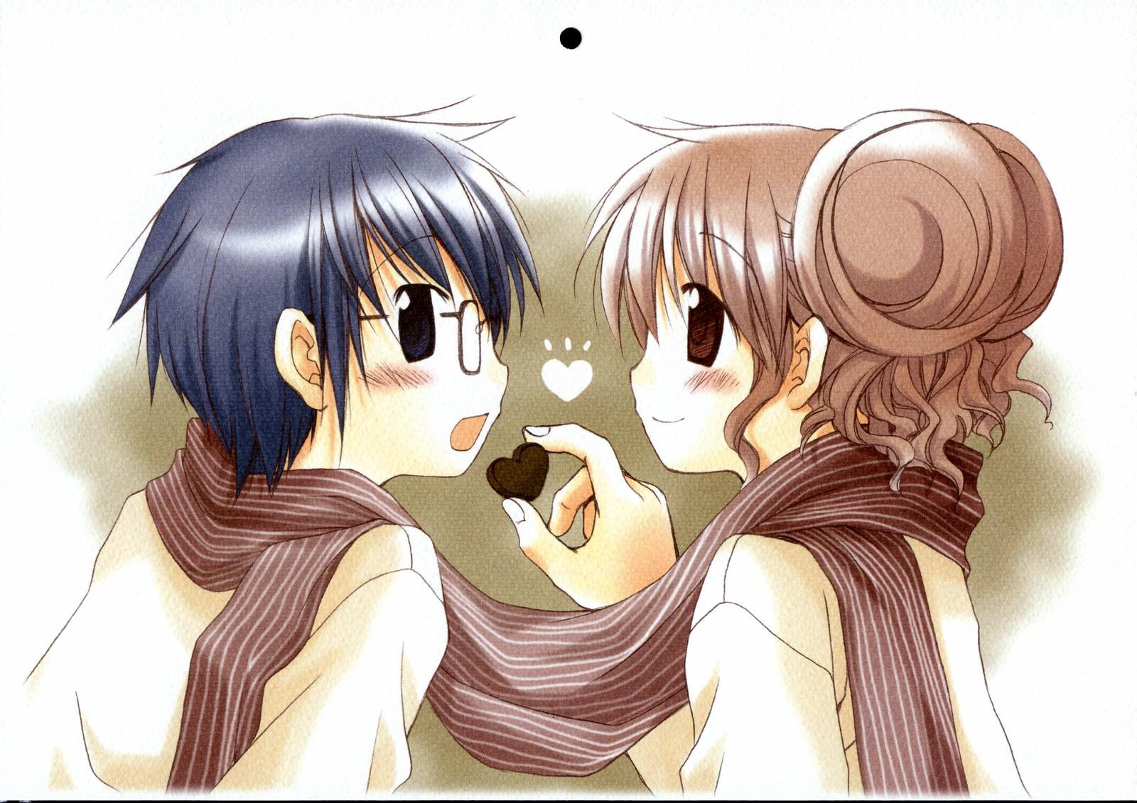 anime couple sharing chocolate