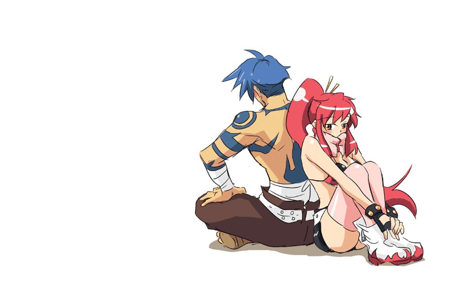 anime couple sitting back to back