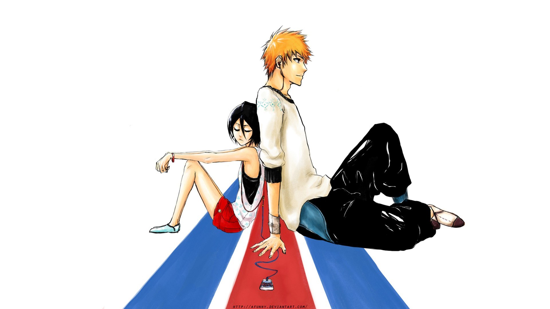 anime couple sitting back to back