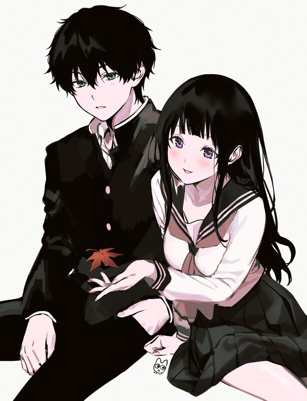 Anime Couple Sitting — Black, Calm
