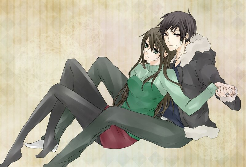 anime couple sitting together