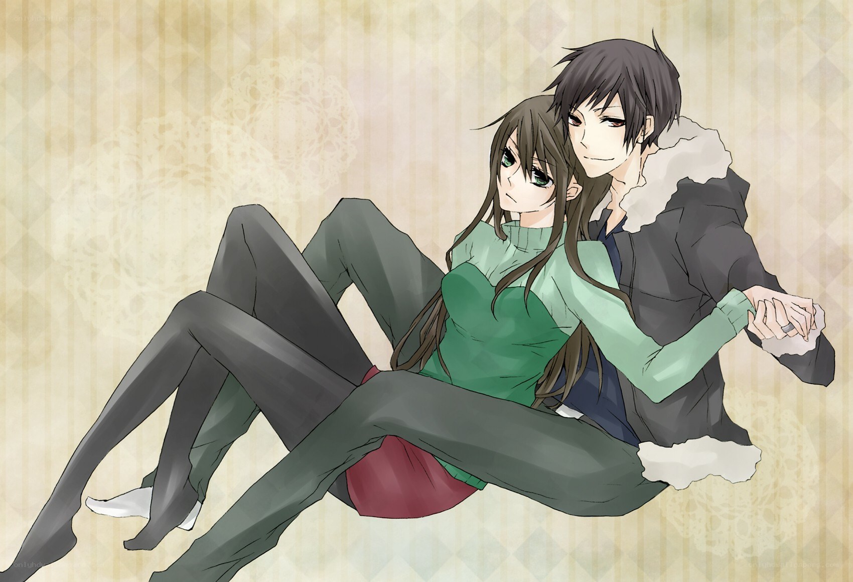 anime couple sitting together