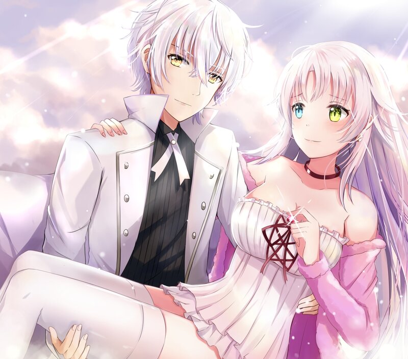 Anime Couple Sitting — White