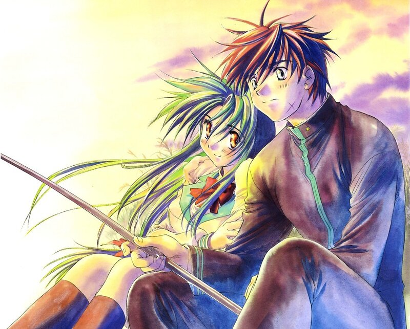Anime Couple Sitting — Yellow