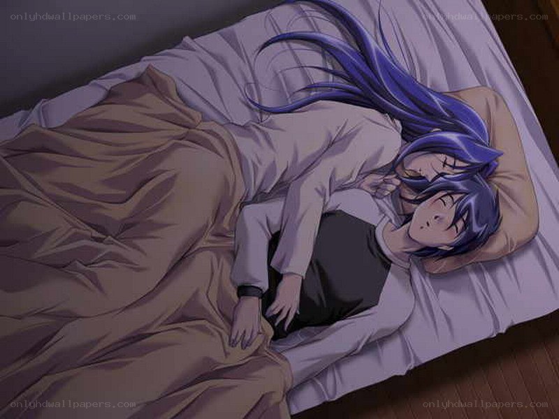 Anime couple sleeping in bed