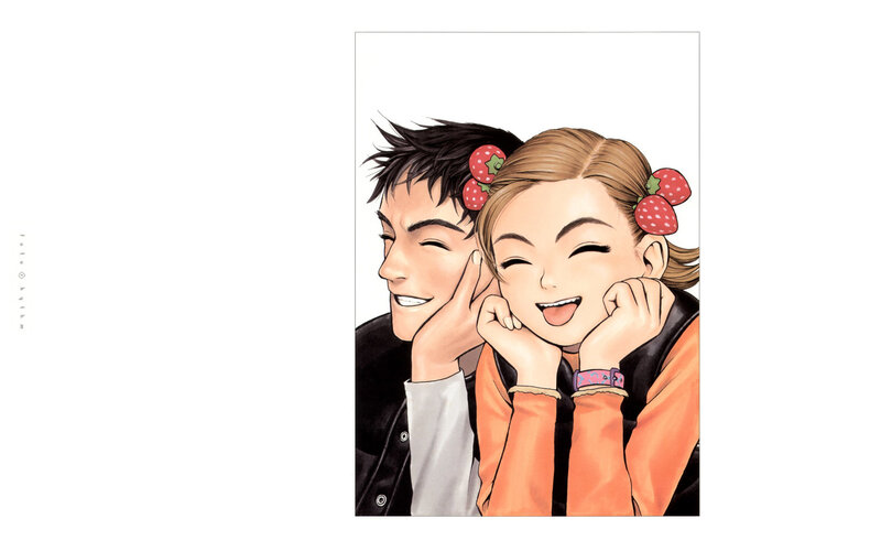 anime couple smiling