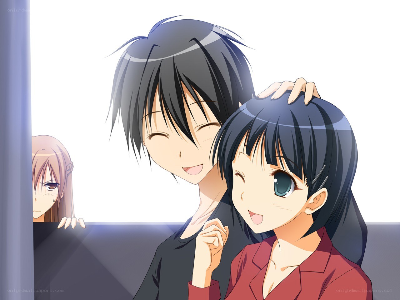 Anime couple smiling together