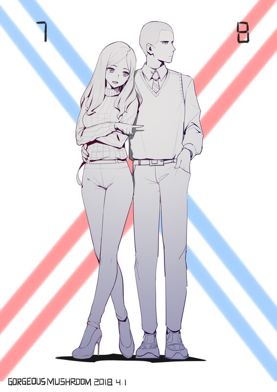 Anime Couple Standing — White, Neutral