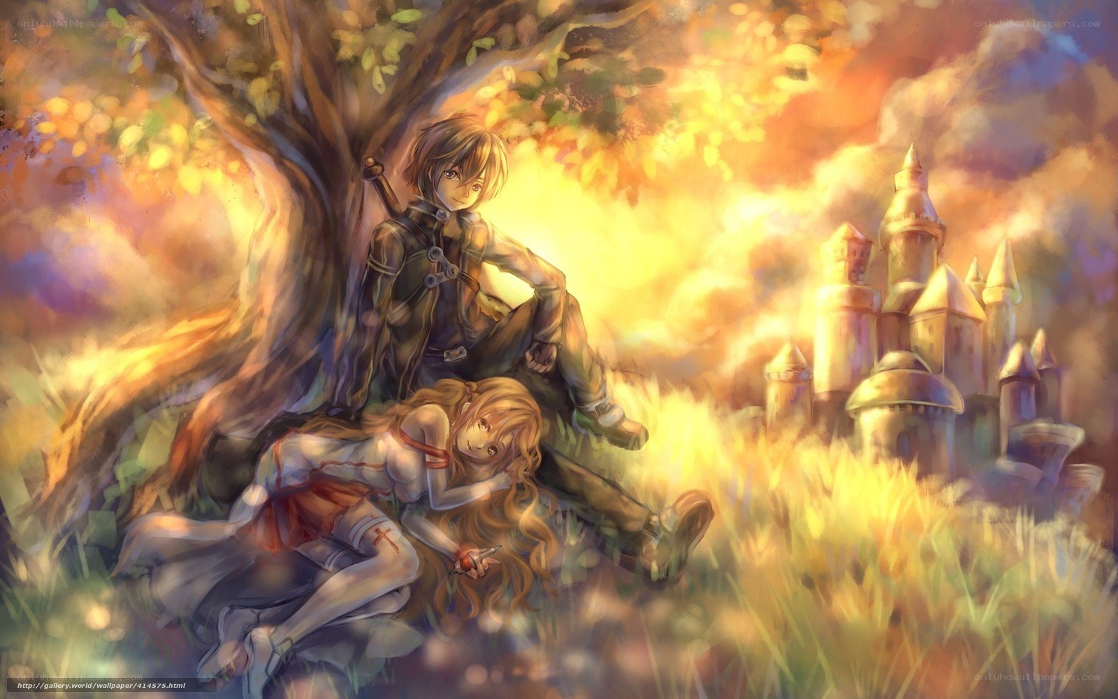 Anime couple under a tree