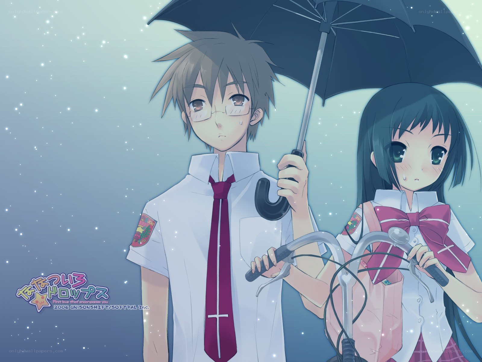 Anime couple under an umbrella