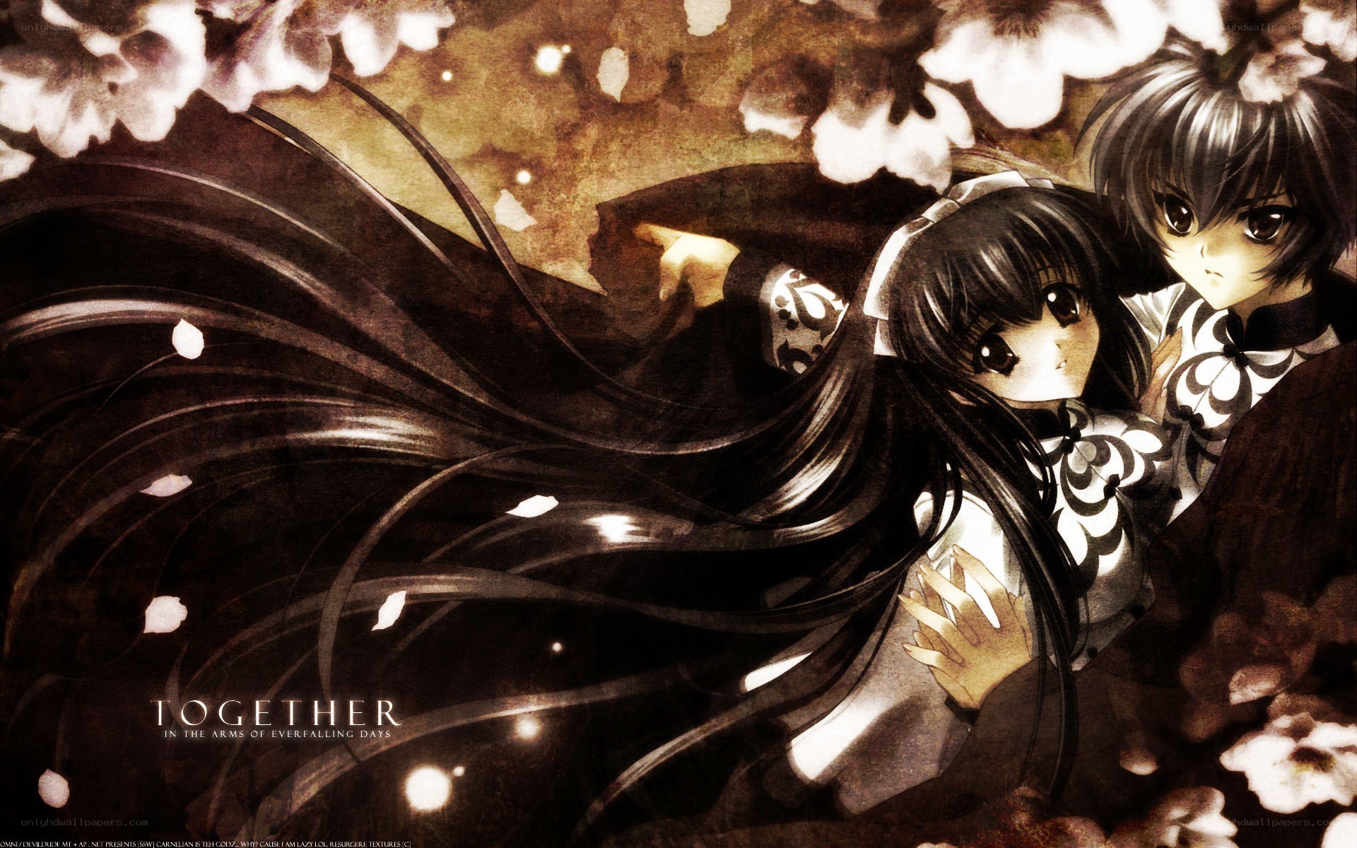 anime couple under blossoms