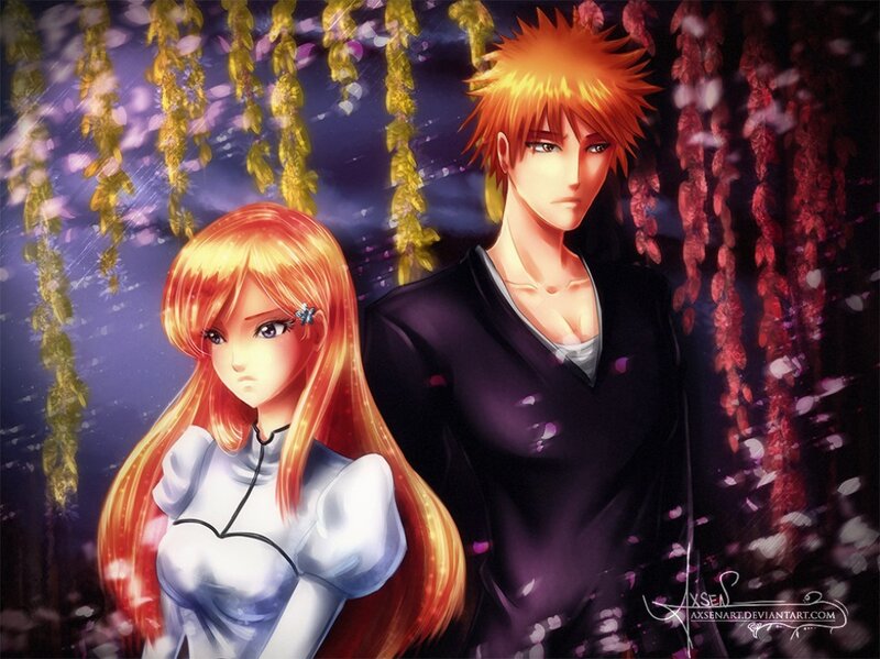 Anime Couple under Blossoms — Purple