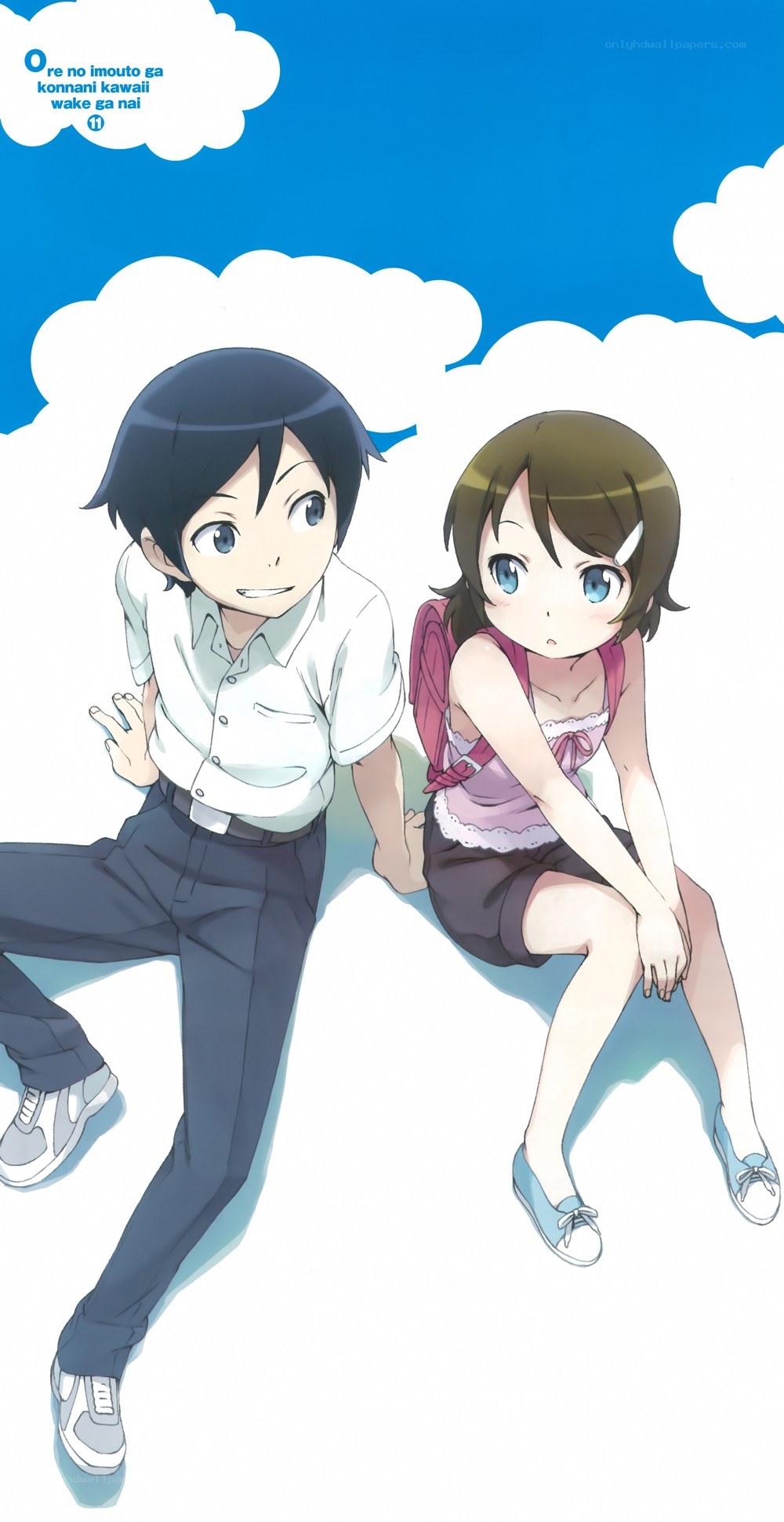 Anime couple under blue sky