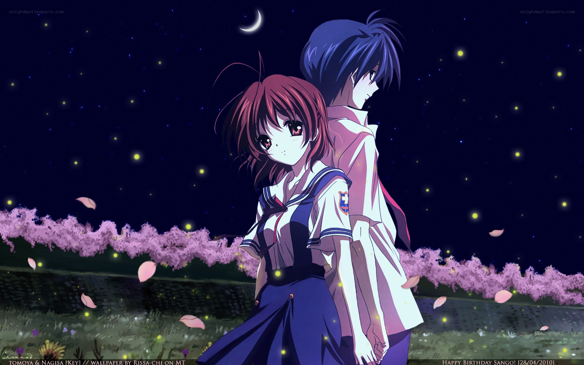 Anime couple under cherry blossoms