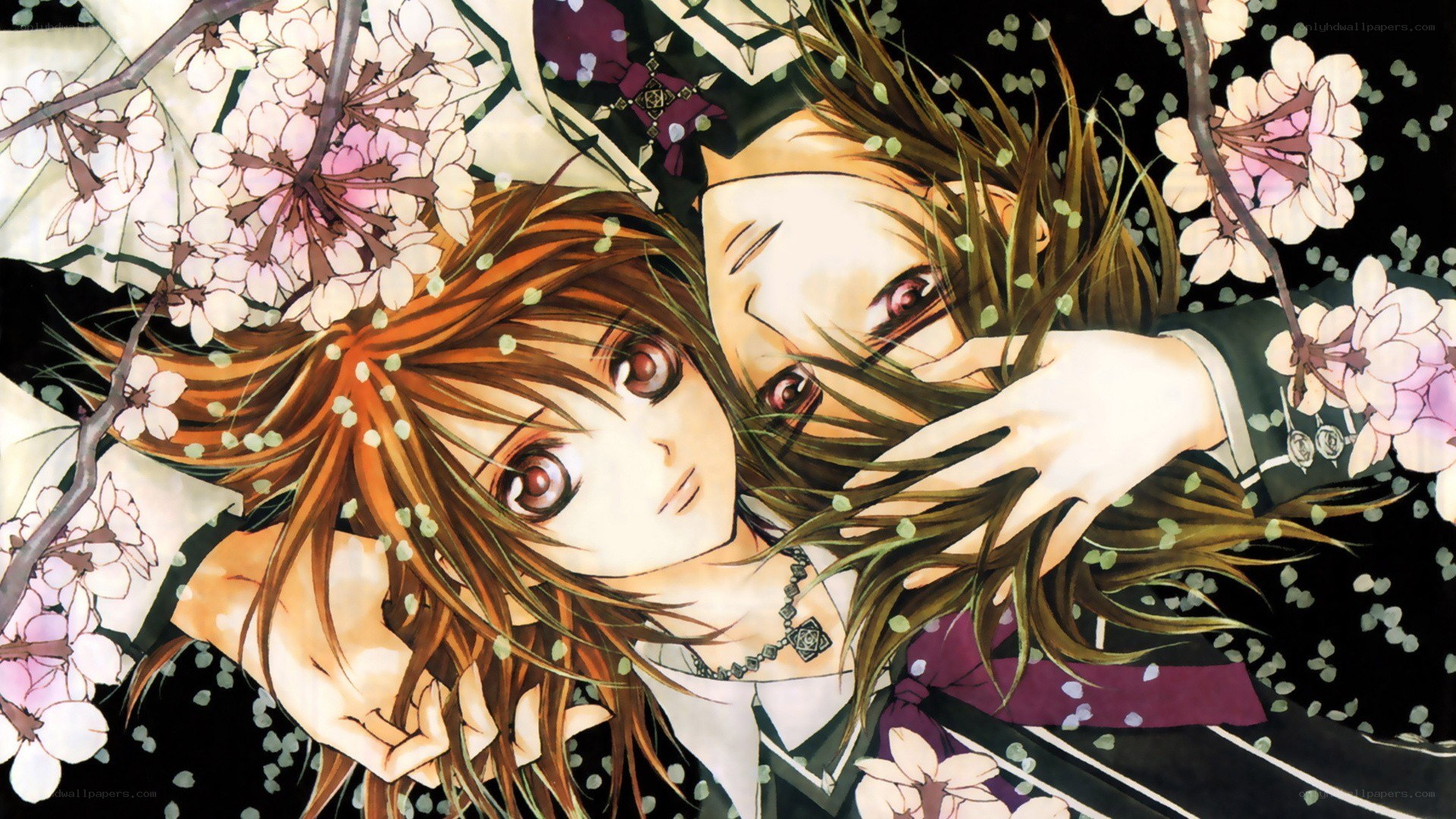 anime couple under cherry blossoms