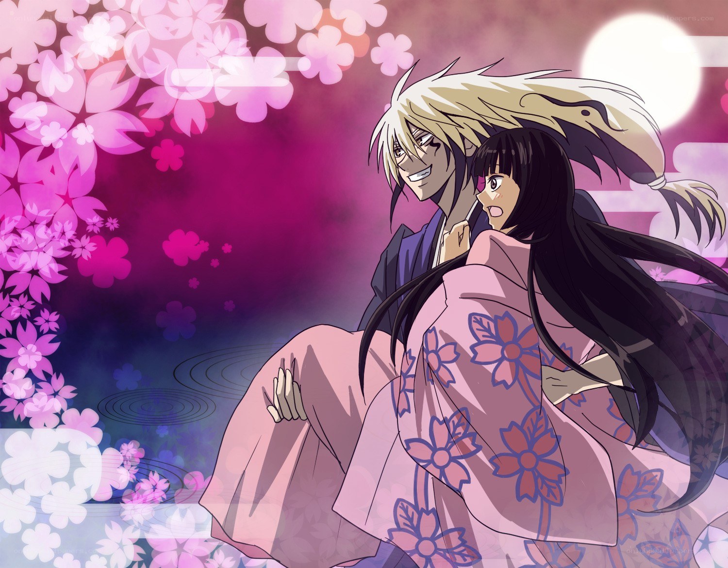anime couple under cherry blossoms