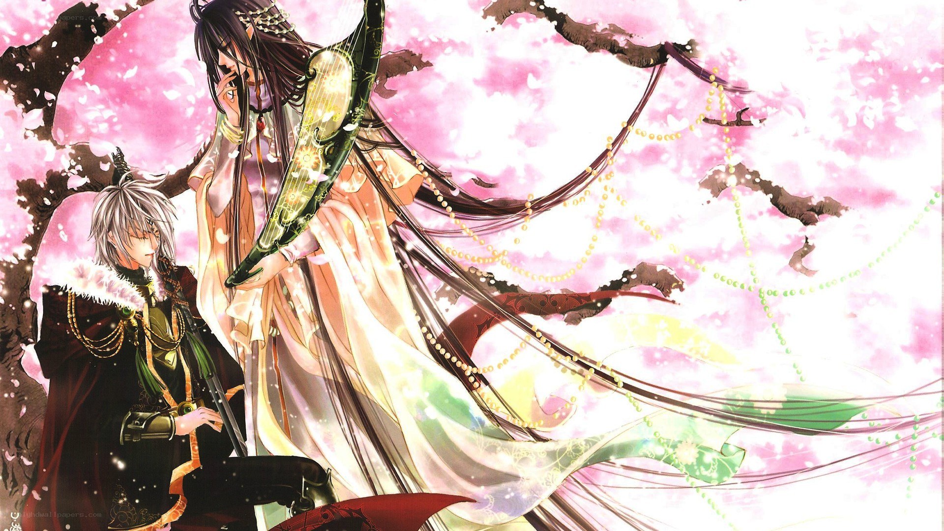anime couple under cherry blossoms
