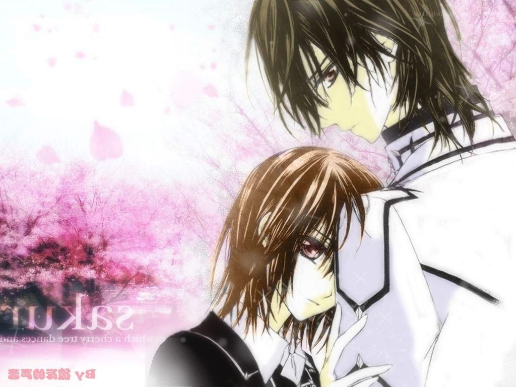 anime couple under cherry blossoms