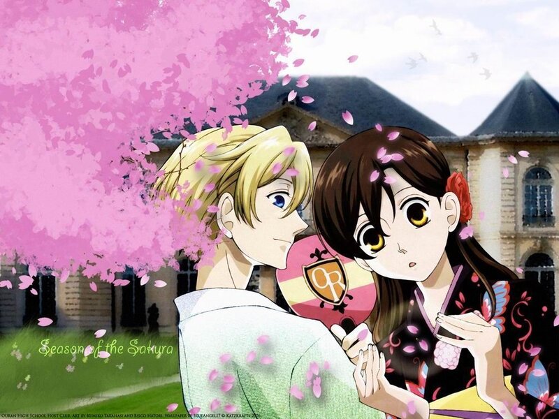 Anime Couple under Cherry Blossoms — Pink