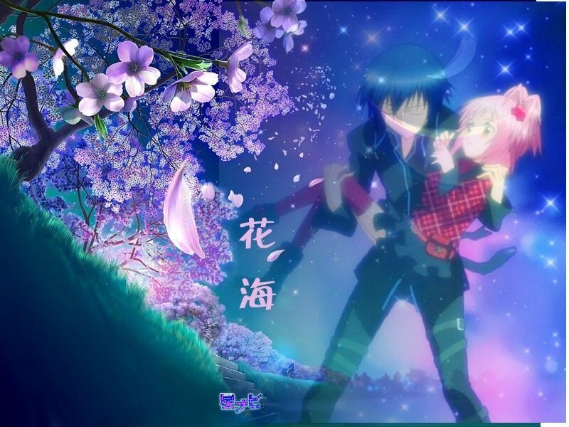 Anime Couple under Cherry Blossoms — Purple