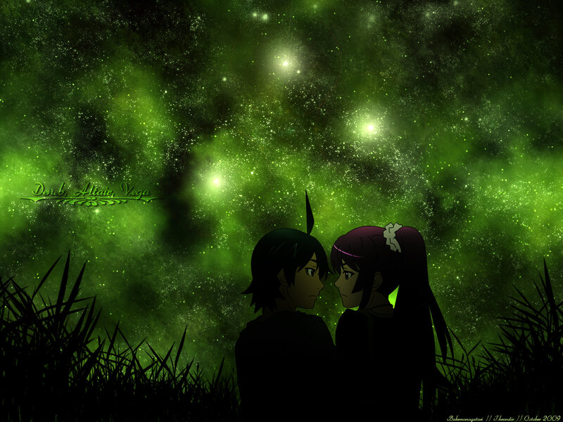 Anime couple under green stars