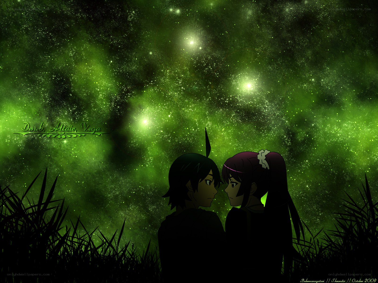 Anime couple under green stars