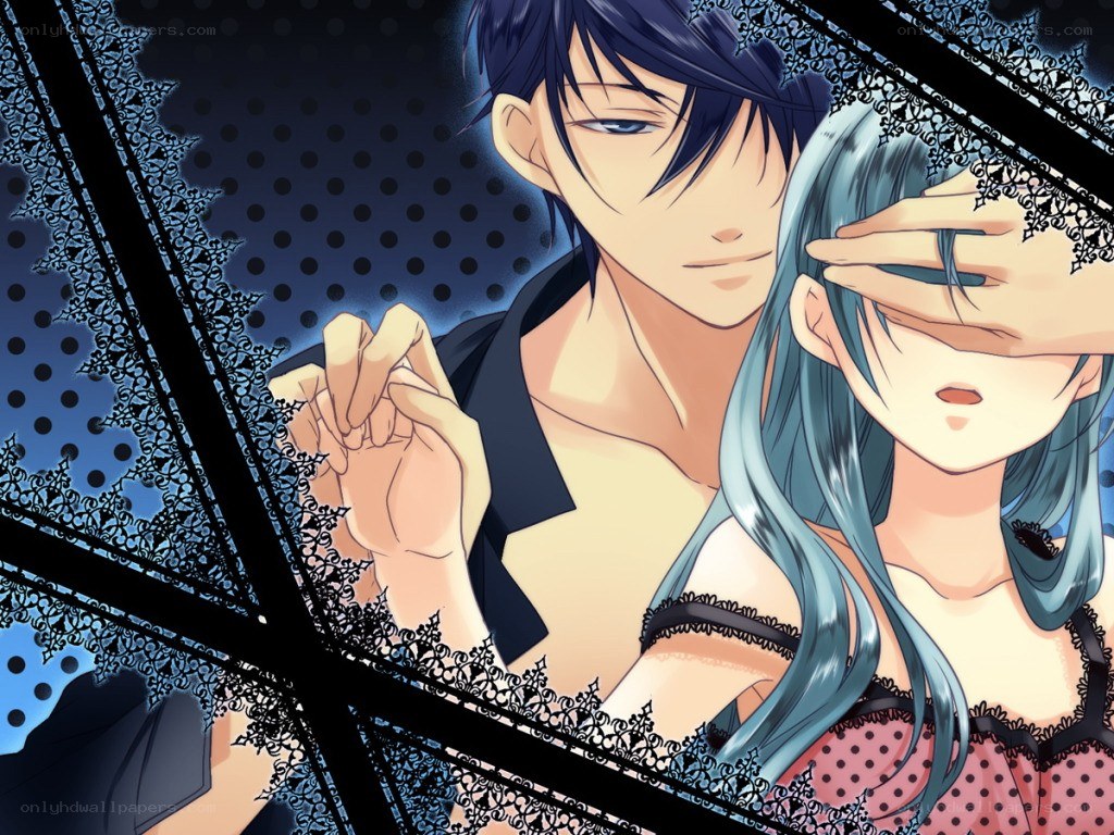anime couple under lace