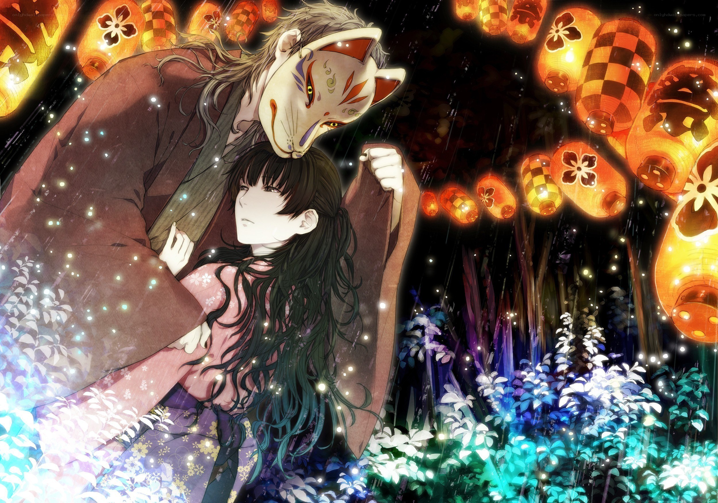 Anime couple under lanterns