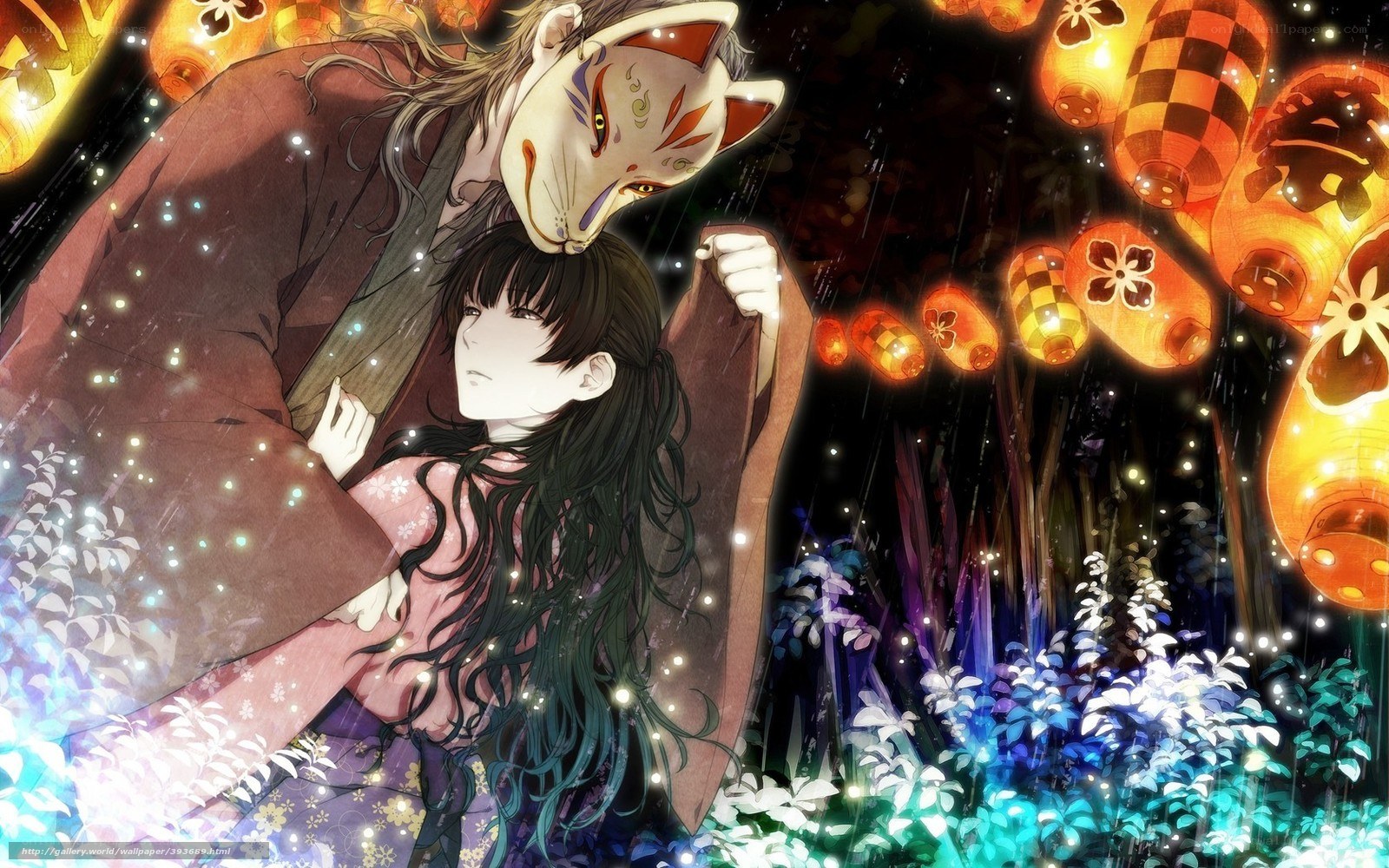 Anime couple under lanterns