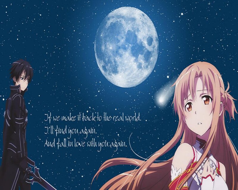 Anime Couple under Moon — Blue, Serene, Night