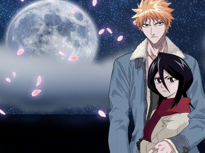Anime Couple under Moon — Blue