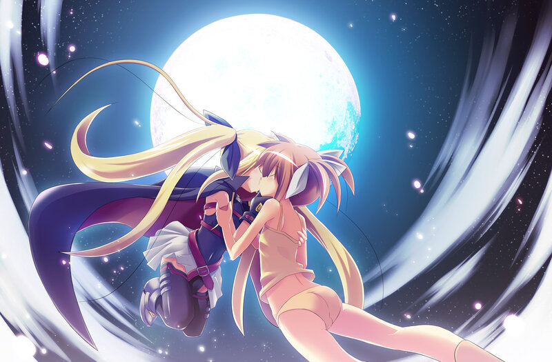 anime couple under moon