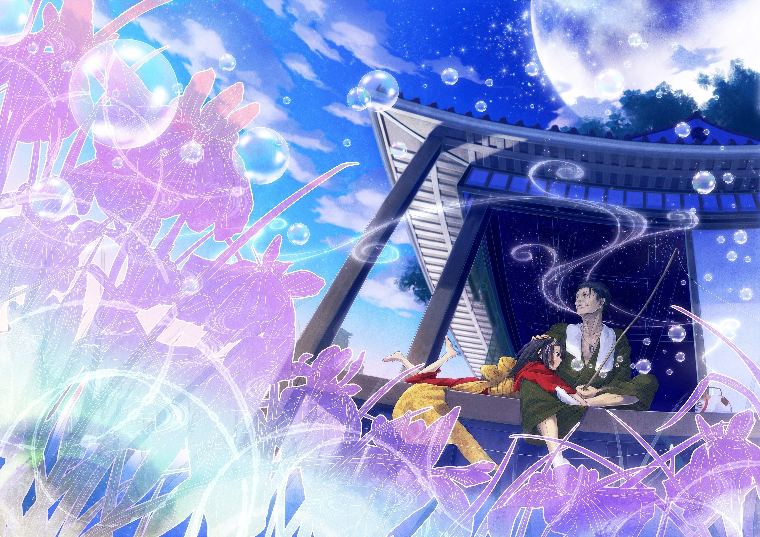 Anime couple under moonlight