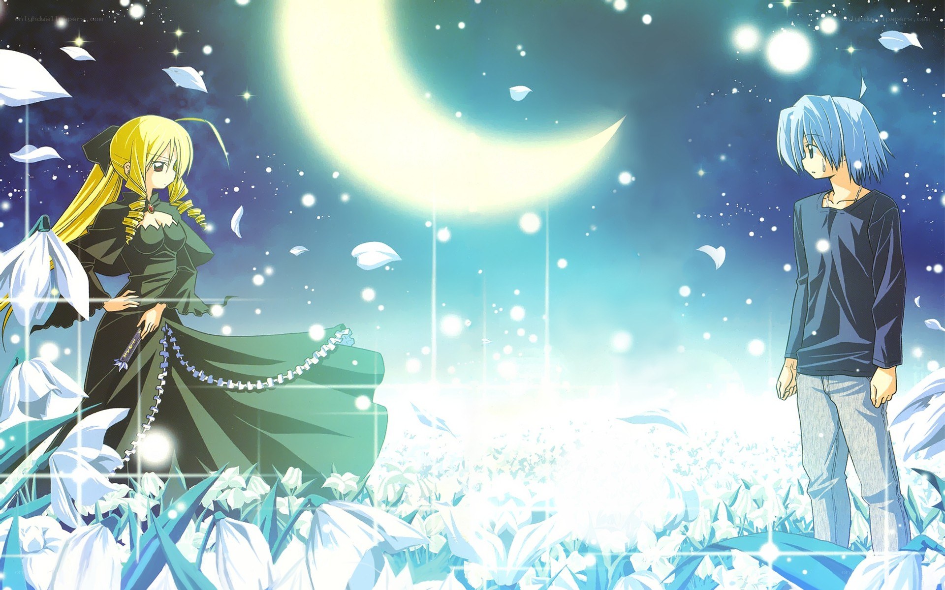 anime couple under moonlight