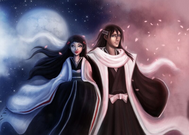 anime couple under moonlight