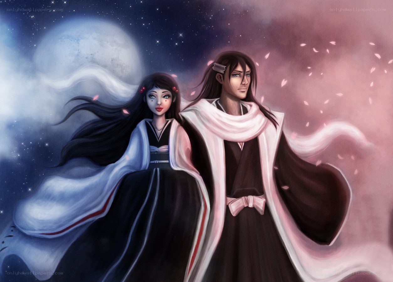 anime couple under moonlight
