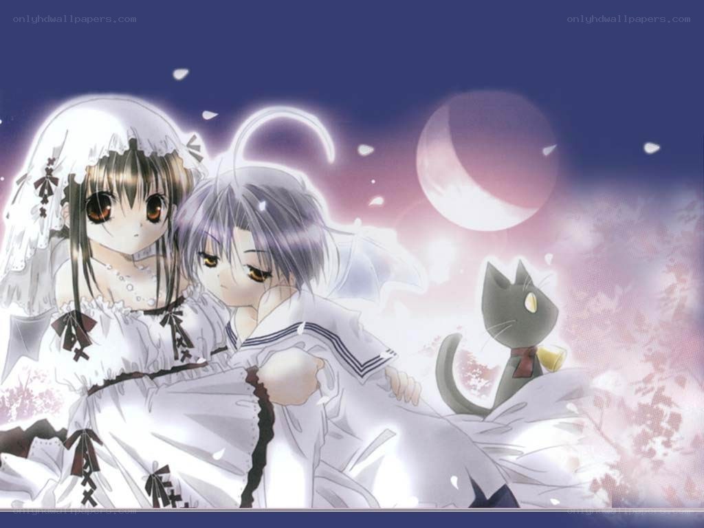 Anime couple under moonlight