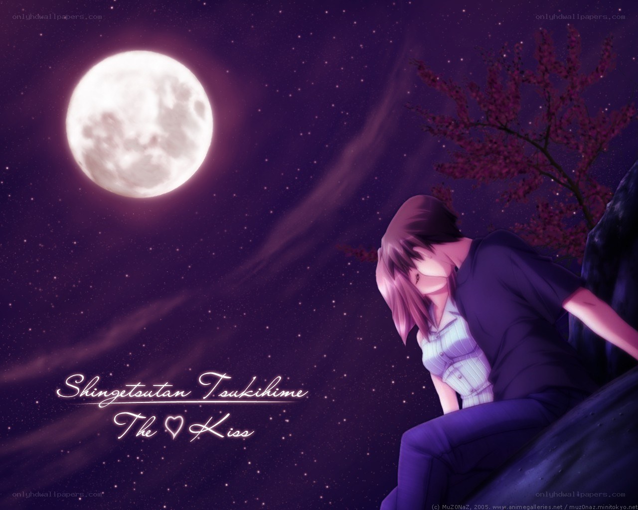 Anime couple under moonlight