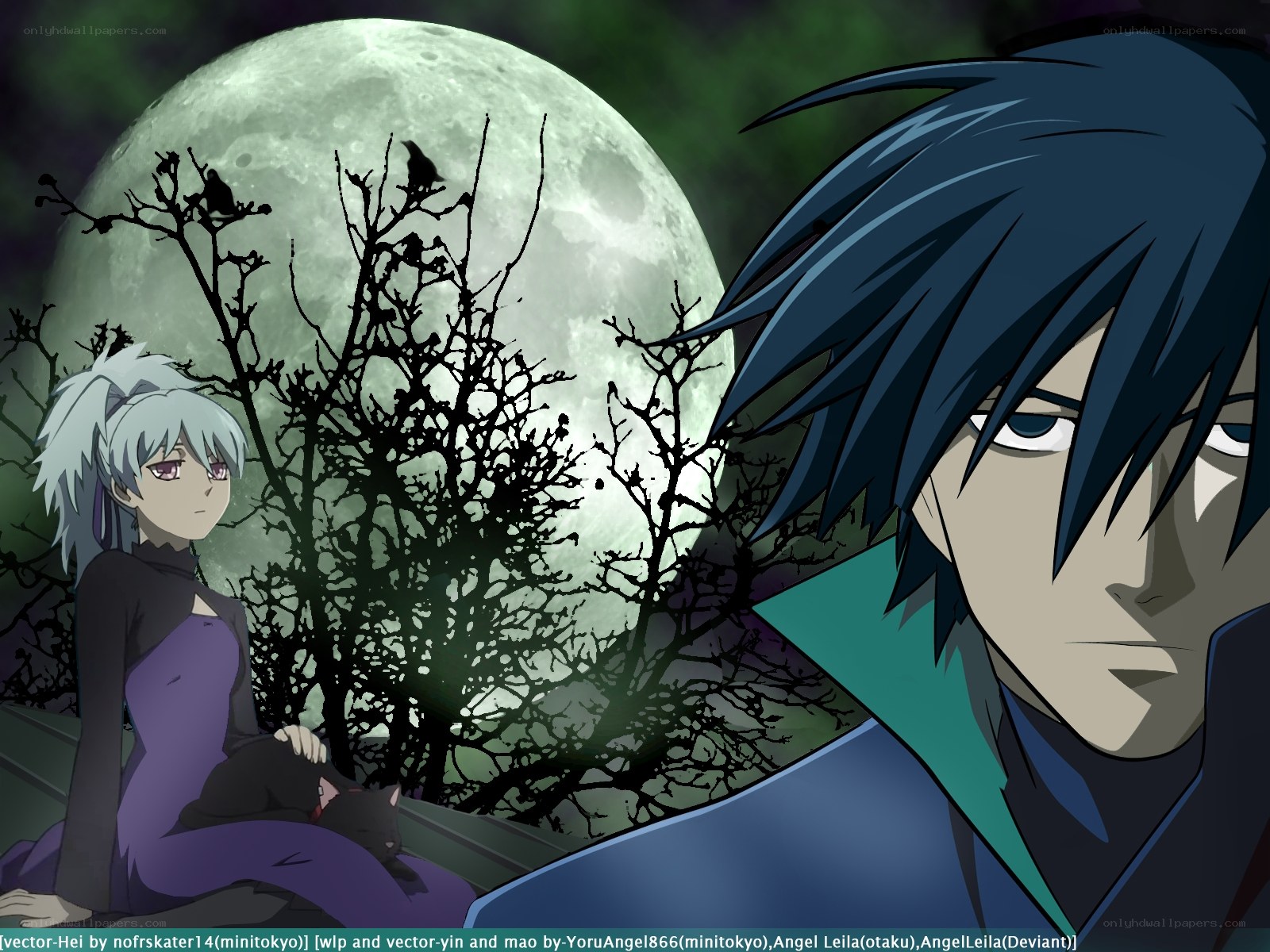 Anime couple under moonlight