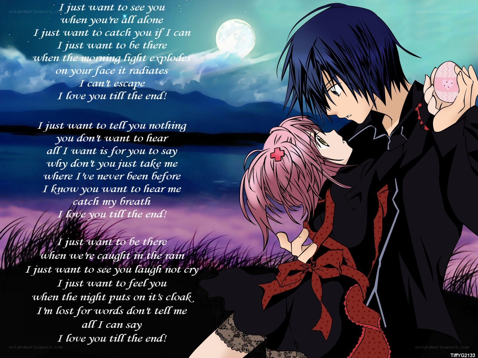 anime couple under moonlight